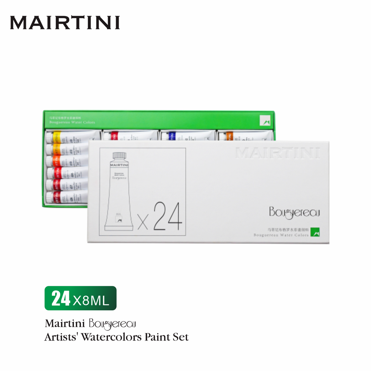 Mairtini Bouguereau Aquarellfarbe Künstler Set - 24 Farben x 8 ml oder 15 ml - Intensive, lichtechte Farben für beeindruckende Kunstwerke - SETL