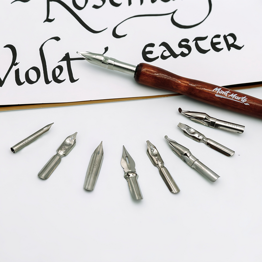 Mont Marte Kalligrafie Set Signature - Holzfederhalter mit 9 Spitzen - SETL