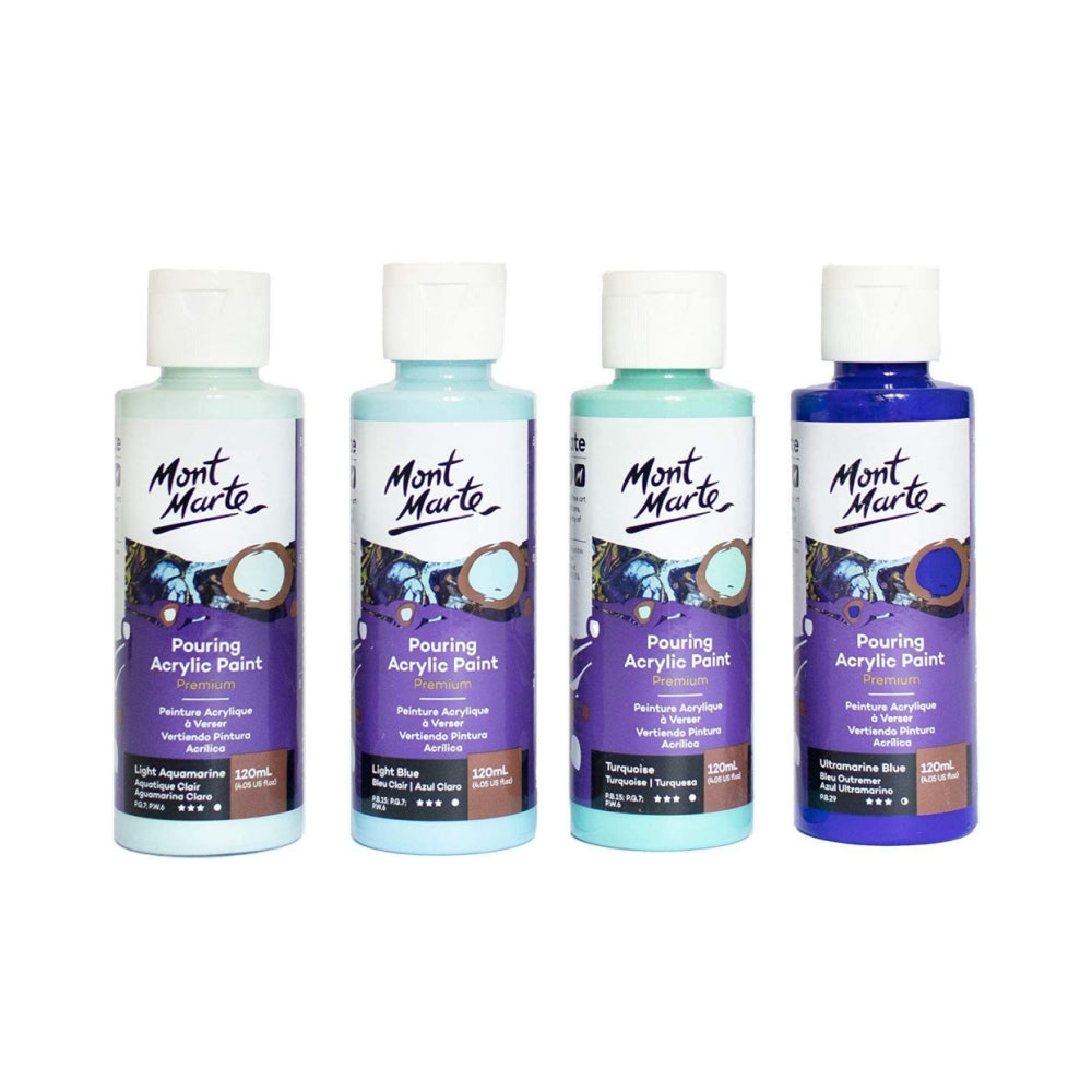 Mont Marte Premium Pouring Acrylfarbe - 4 x 120 ml - Farbe Marina - SETL