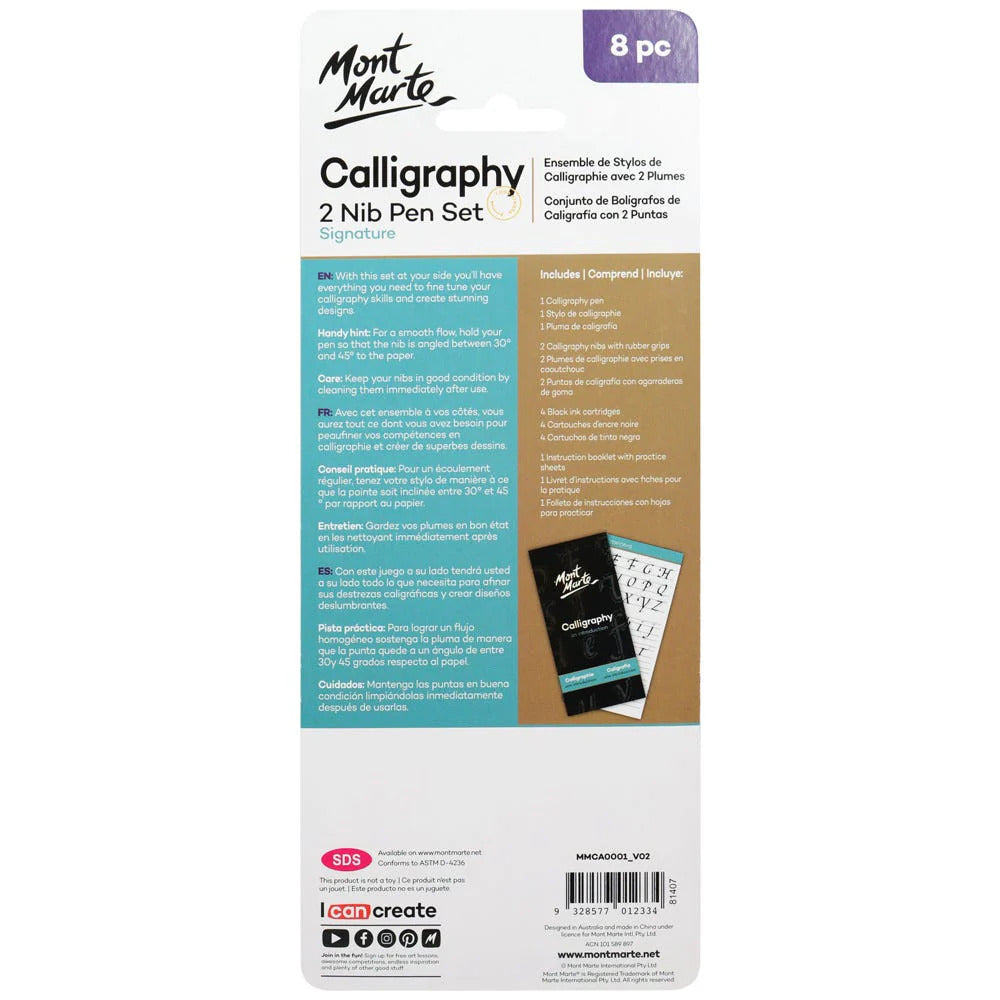 Mont Marte Kalligrafie-Set, 8-teilig – mit 2 Federn - SETL
