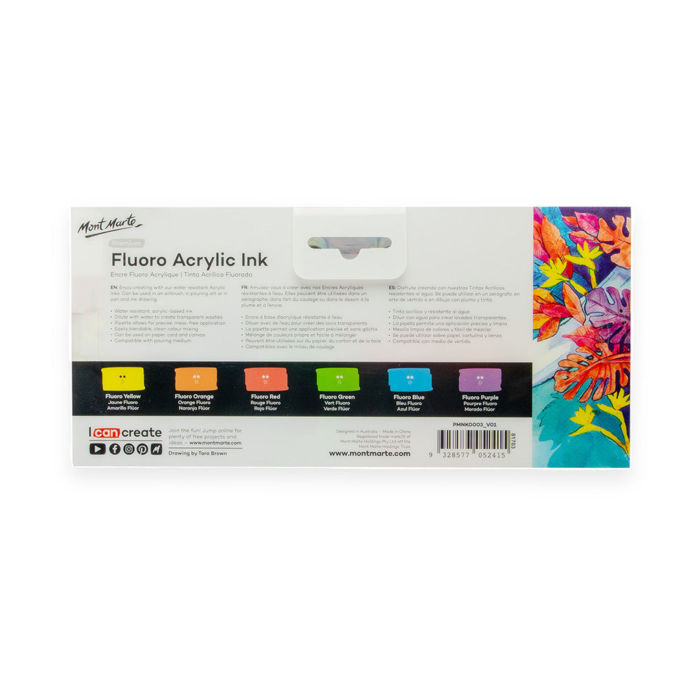 Mont Marte Premium Acryl Ink Set Neon – 6 Farben - SETL
