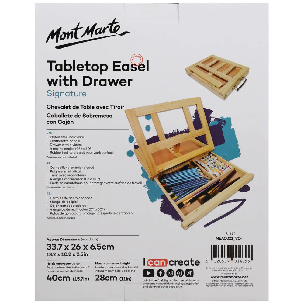 Mont Marte Tischstaffelei mit Schublade aus Kiefernholz, für Leinwände bis 40 cm - SETL