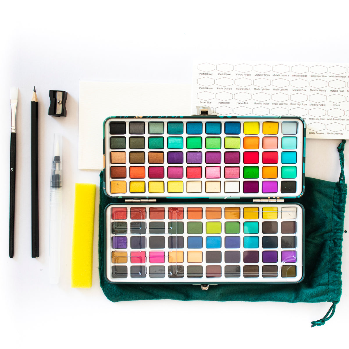 Artecho Aquarellfarben Set Premium - 50 / 100 / 128 Farben inkl. Zubehör - SETL