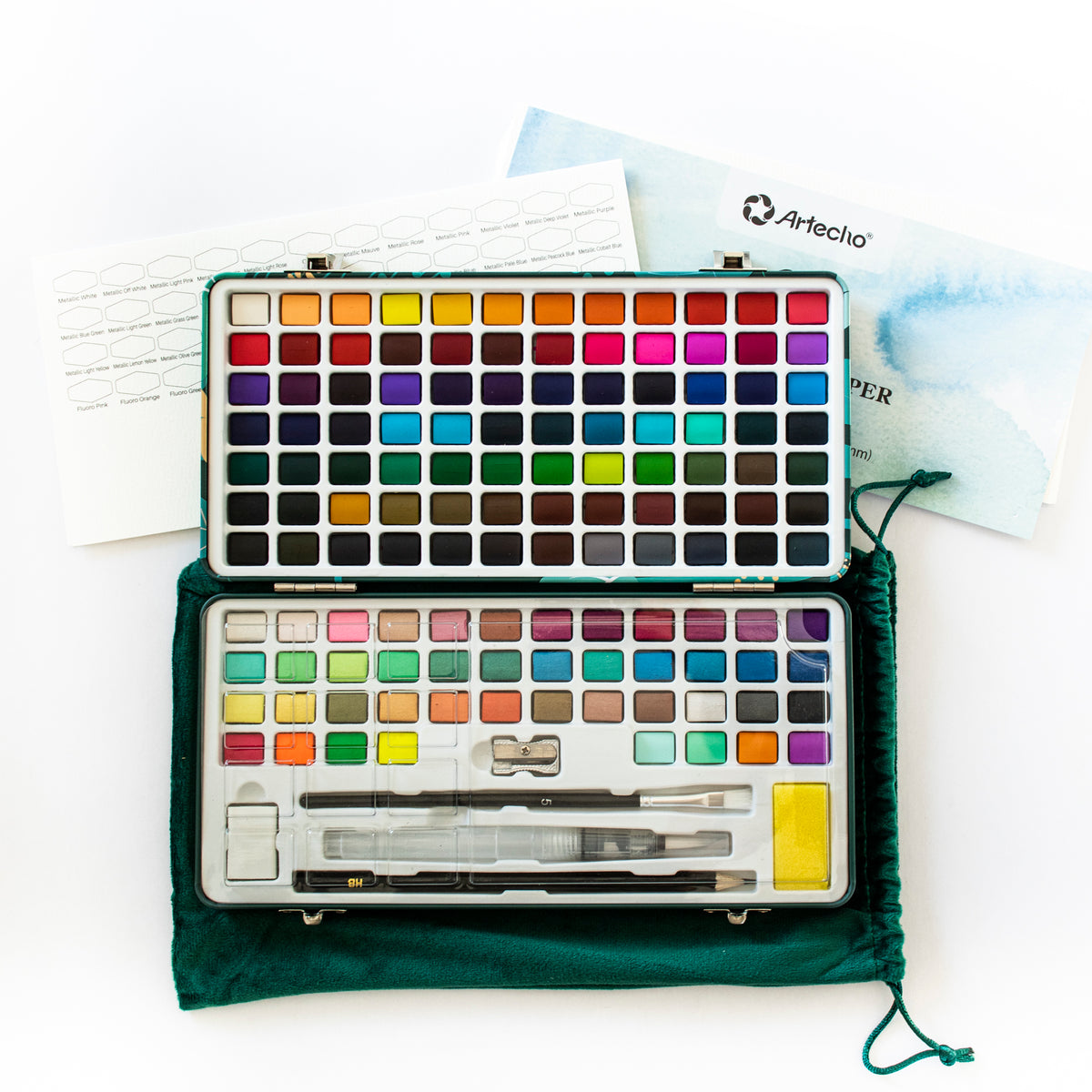 Artecho Aquarellfarben Set Premium - 50 / 100 / 128 Farben inkl. Zubehör - SETL