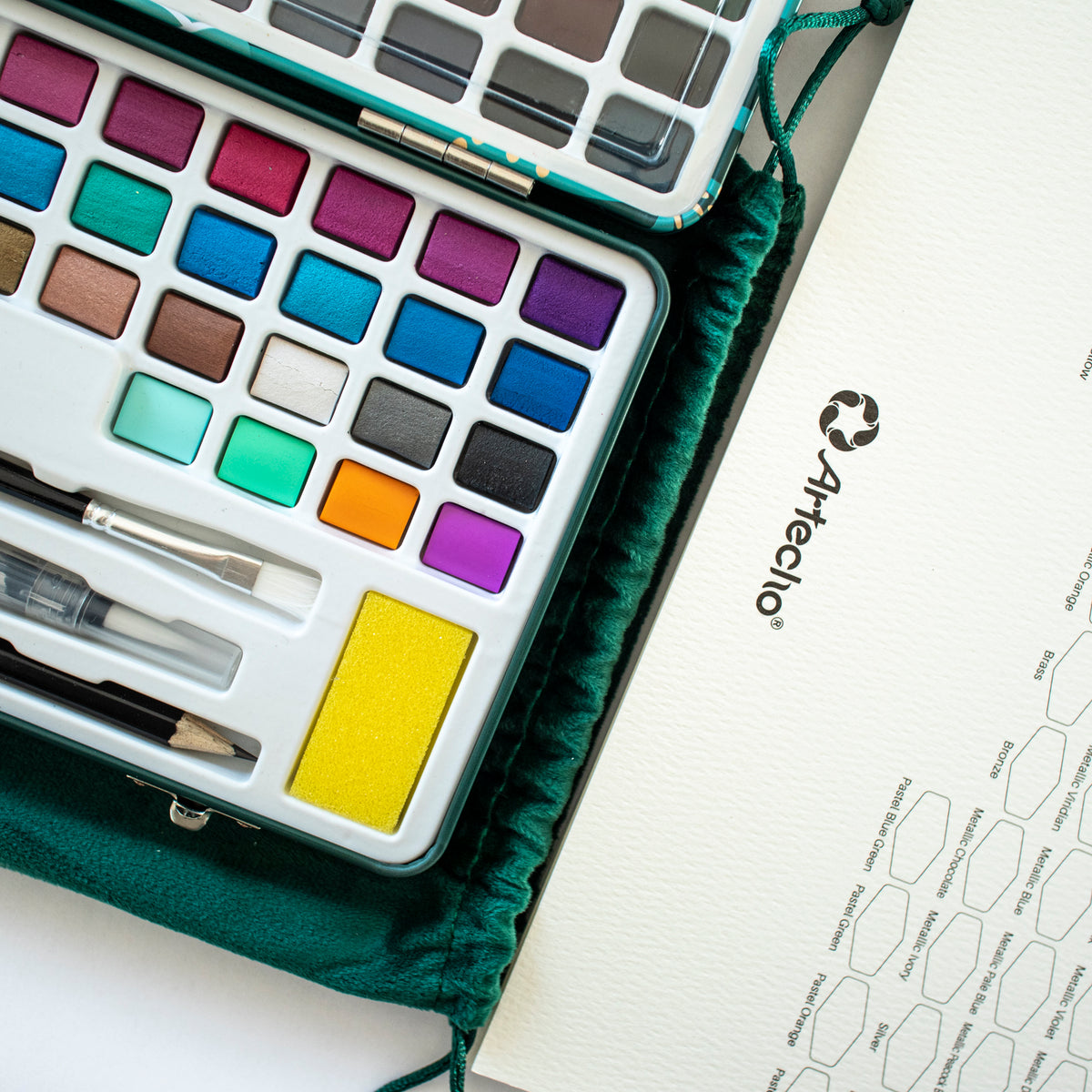 Artecho Aquarellfarben Set Premium - 50 / 100 / 128 Farben inkl. Zubehör - SETL