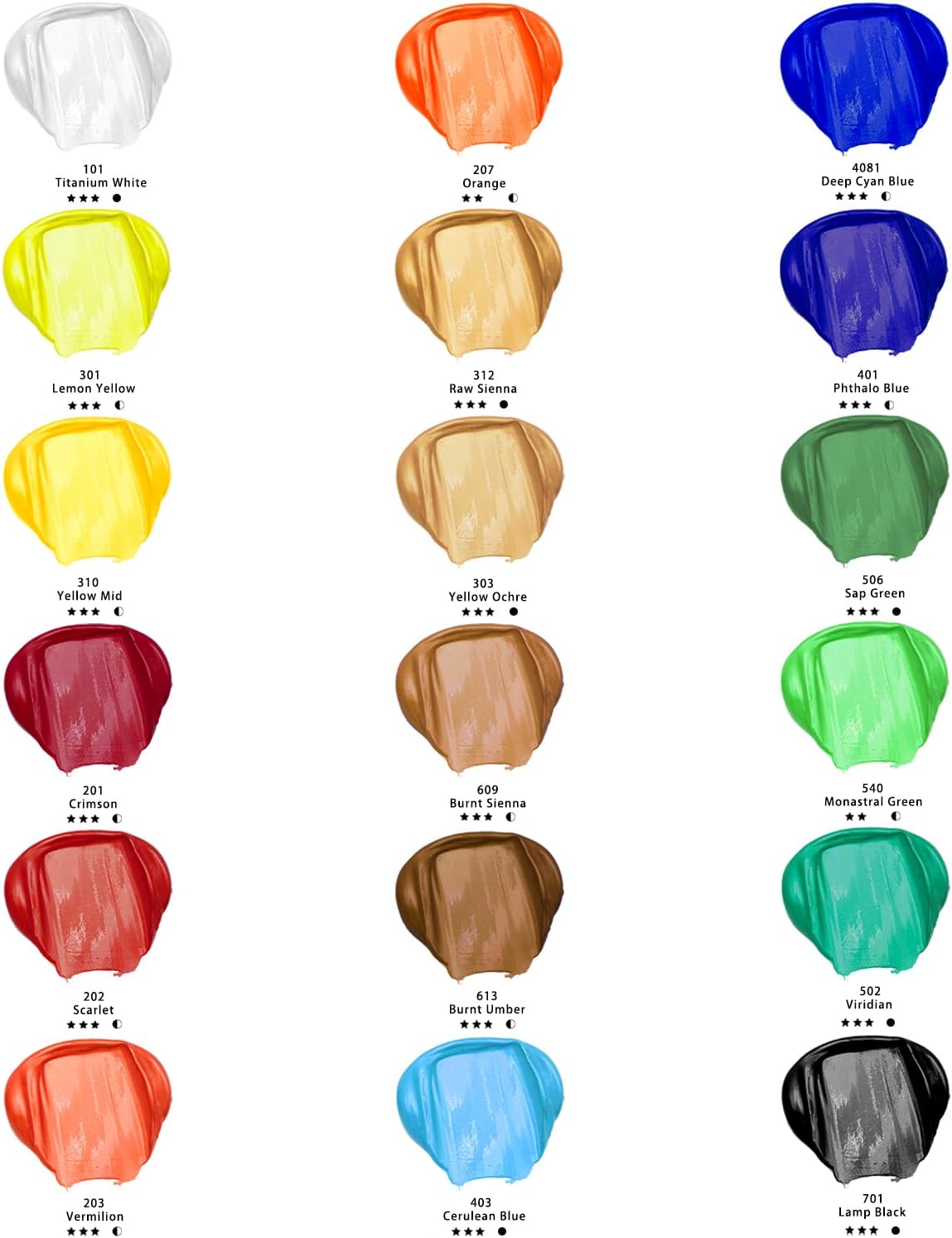 Artecho Acrylfarben Set - 18/ 24 / 48 wasserfeste Farben,  je 36 ml Tuben - SETL