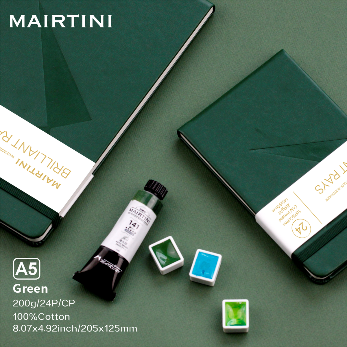 Mairtini Academy Tragbarer Aquarellblock aus 100% Baumwolle, 200 g, 24 Blatt - SETL
