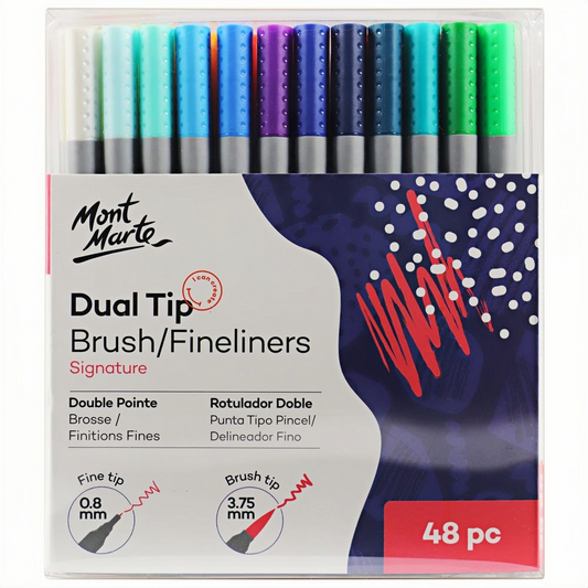 Mont Marte Brush/Fineliner Set – 48 Farben, Dual Tip - SETL