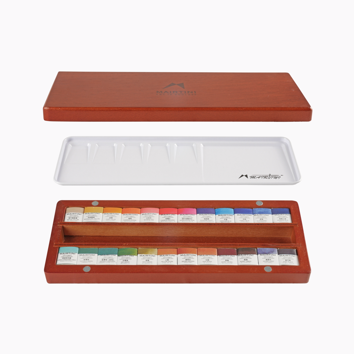 Mairtini Caravaggio Professionelles Aquarell-Set in halben Näpfchen mit Premium Metall/Holzkasten, 12/24/36 Farben - SETL