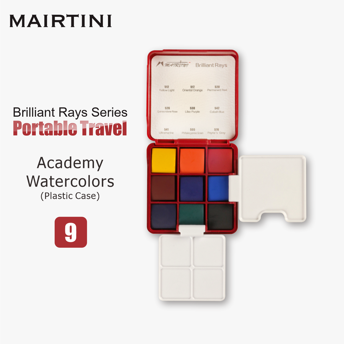 Mairtini Academy Aquarell-Set in halben Näpfchen, 9 Farben (Grüner/Roter/Macaron Premium Metallkasten) - SETL