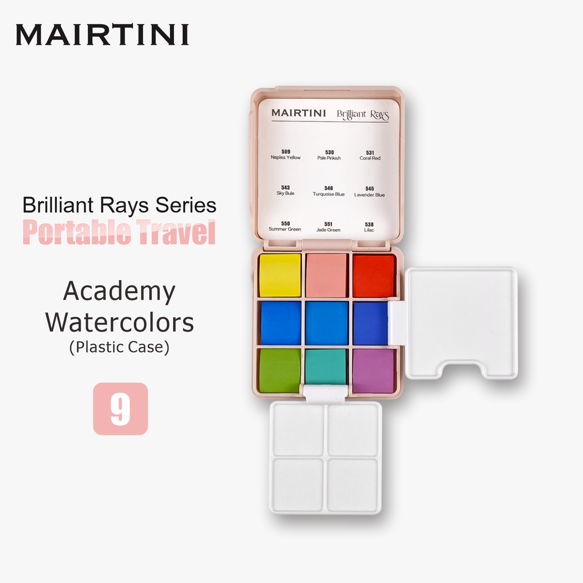 Mairtini Academy Aquarell-Set in halben Näpfchen, 9 Farben (Grüner/Roter/Macaron Premium Metallkasten) - SETL