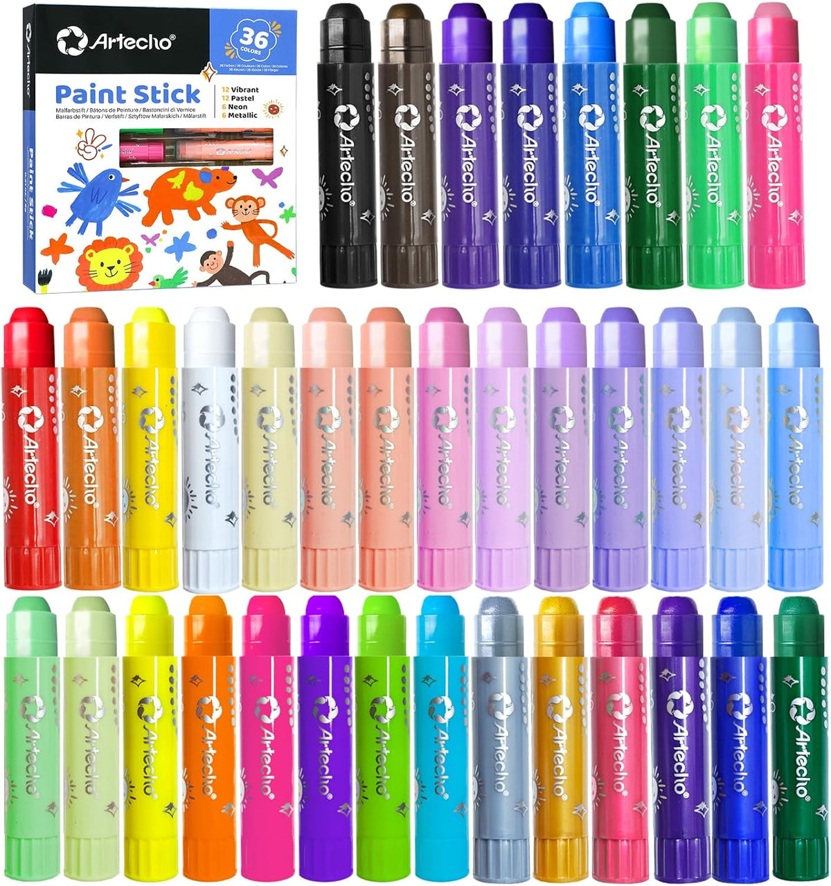 Artecho Temperastifte Set – 36 Farben inkl. Pastell, Neon & Metallic - SETL