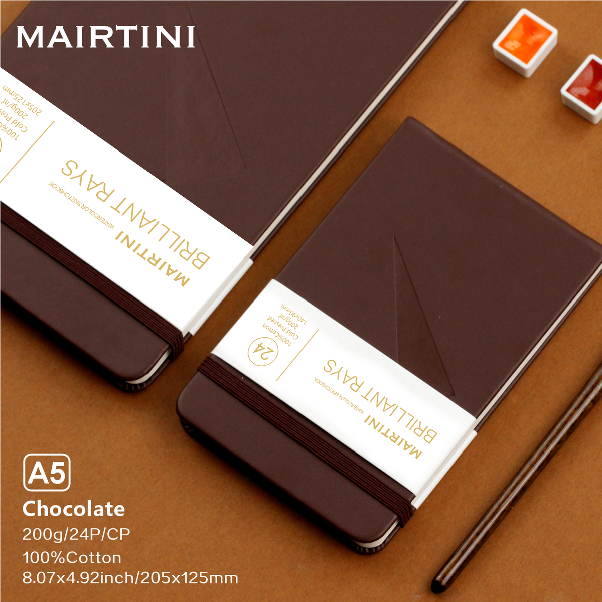 Mairtini Academy Tragbarer Aquarellblock aus 100% Baumwolle, 200 g, 24 Blatt - SETL
