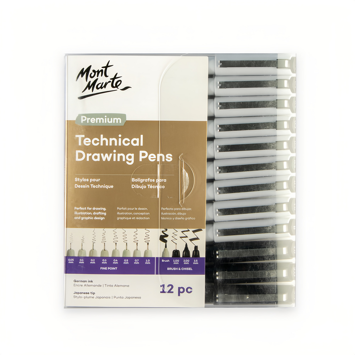 Mont Marte Zeichnungsstifte Set Premium – 12 Stück, schwarz - SETL