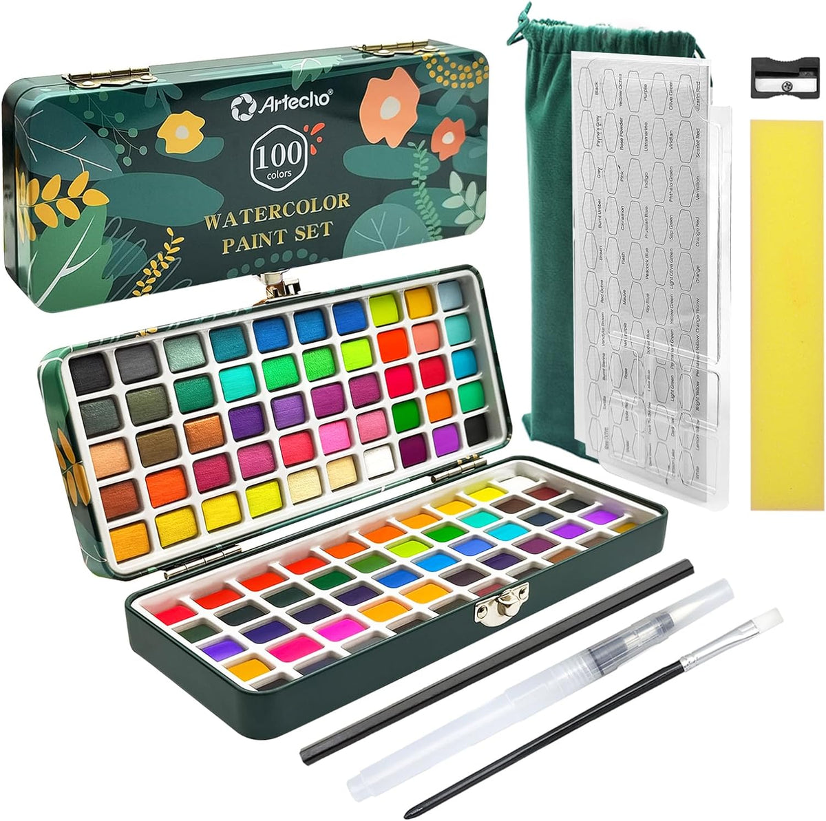 Artecho Aquarellfarben Set - 50 / 100 / 128 Wasserfarben mit Aquarellpapieren & Pinseln - SETL