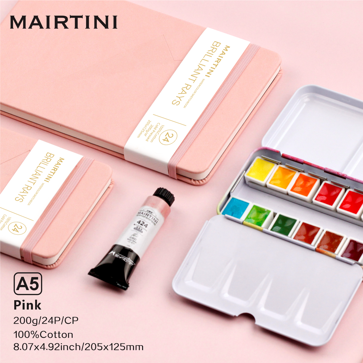 Mairtini Academy Tragbarer Aquarellblock aus 100% Baumwolle, 200 g, 24 Blatt - SETL