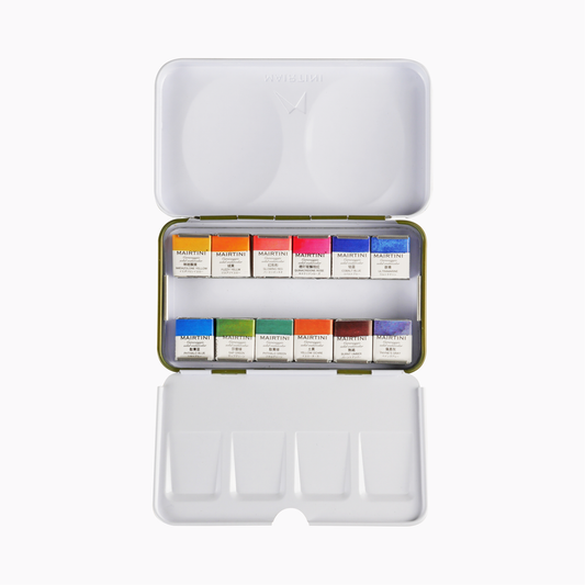 Mairtini Caravaggio Professionelles Aquarell-Set in halben Näpfchen mit Premium Metall/Holzkasten, 12/24/36 Farben - SETL