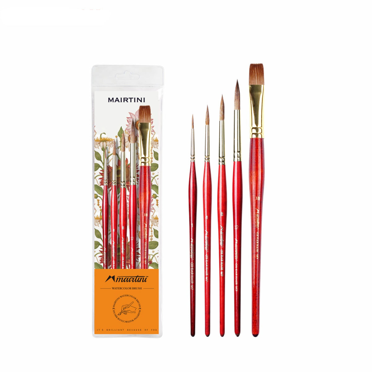 MAIRTINI Premium Aquarellpinsel-Set – Vielseitiges Künstler-Set mit Rund-, Flach- & Schrägpinseln in praktischer Aufbewahrungsetui - SETL