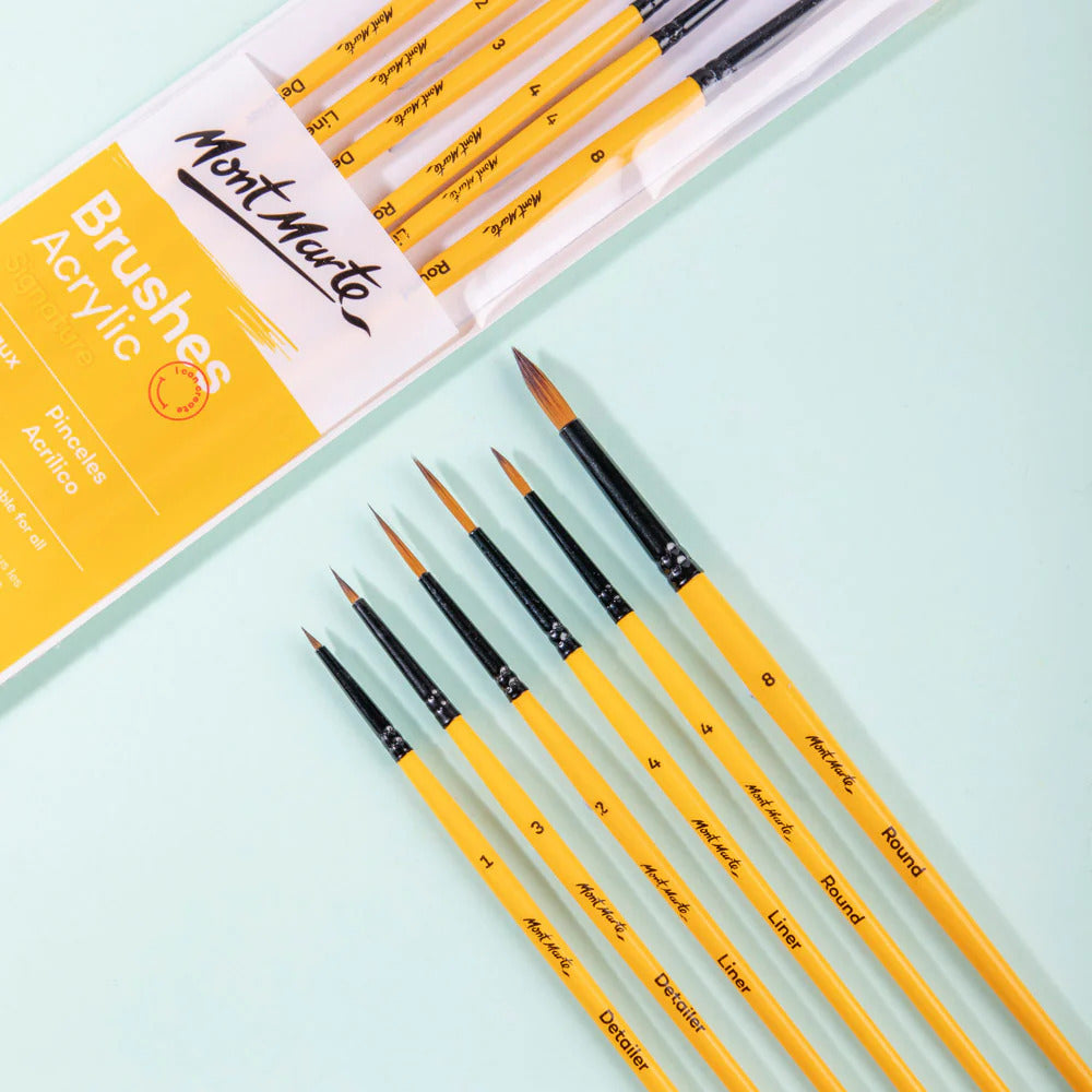 Mont Marte Acrylpinsel Set 6-teilig – Größen 1/2/3/4/4/8 - SETL