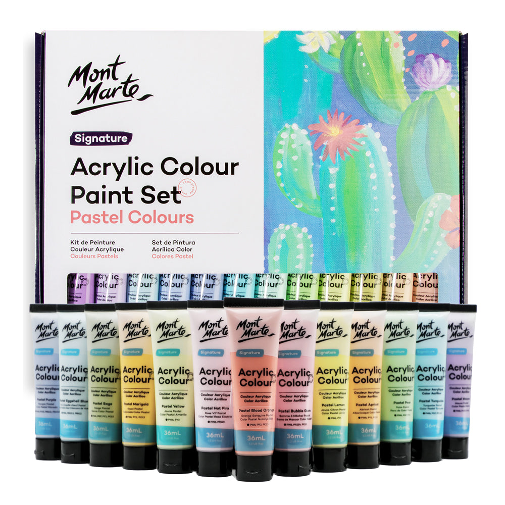 Mont Marte Acrylfarben Set Pastell- 12 / 18 / 24 / 48 Farben x 36ml in Tuben - SETL