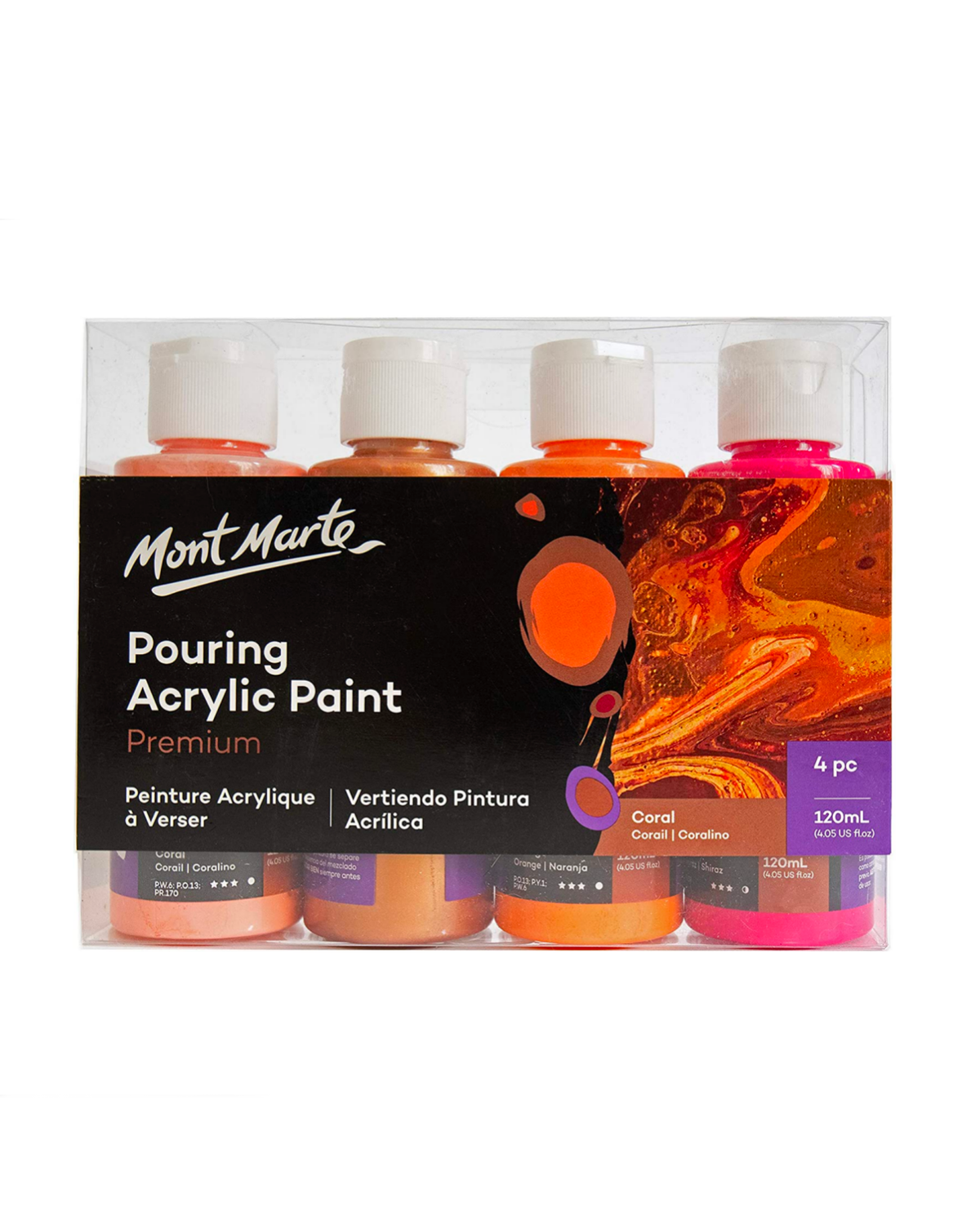 Mont Marte Pouring Set -  Coral - 4x120ml in Flaschen - SETL