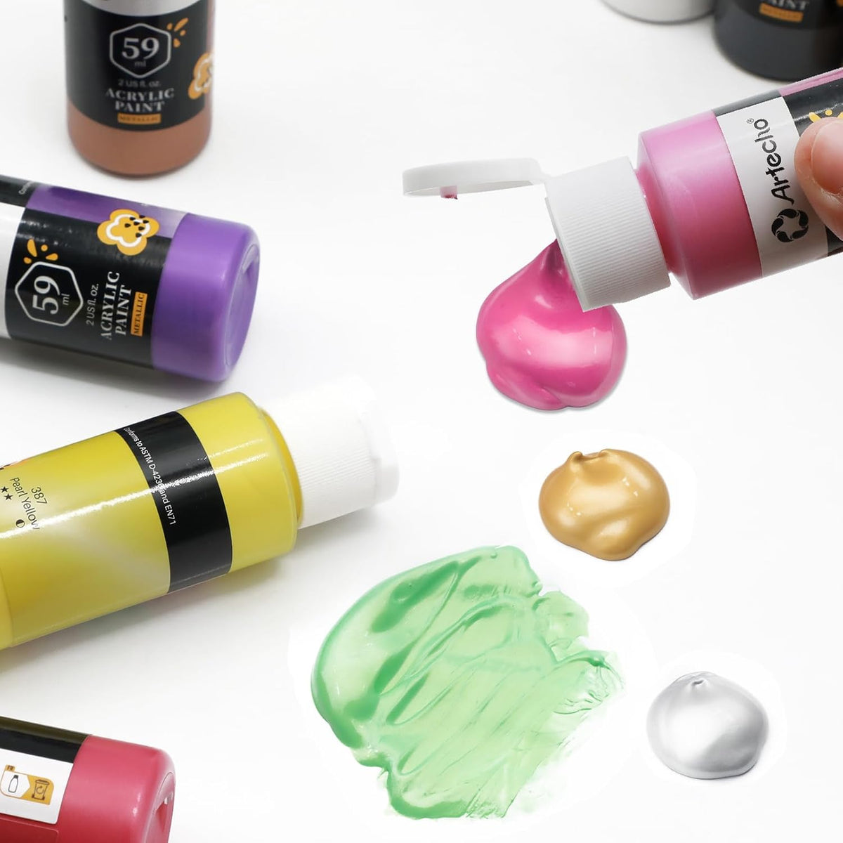 Artecho Acrylfarben Set Metallic -  12× 59 ml in Flaschen - SETL