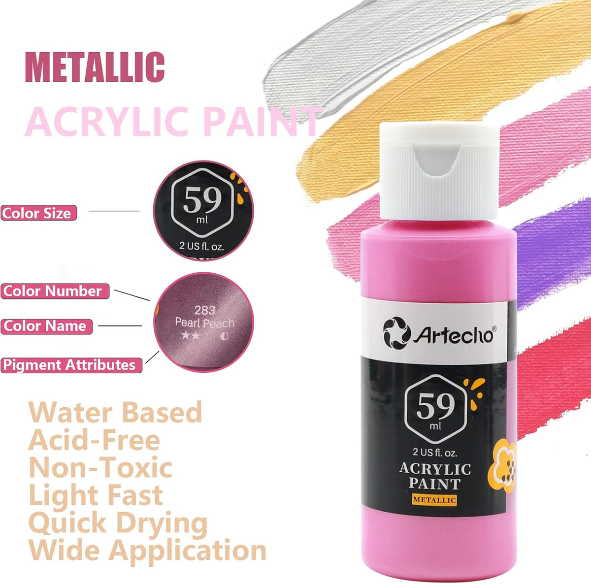 Artecho Acrylfarben Set Metallic -  12× 59 ml in Flaschen - SETL
