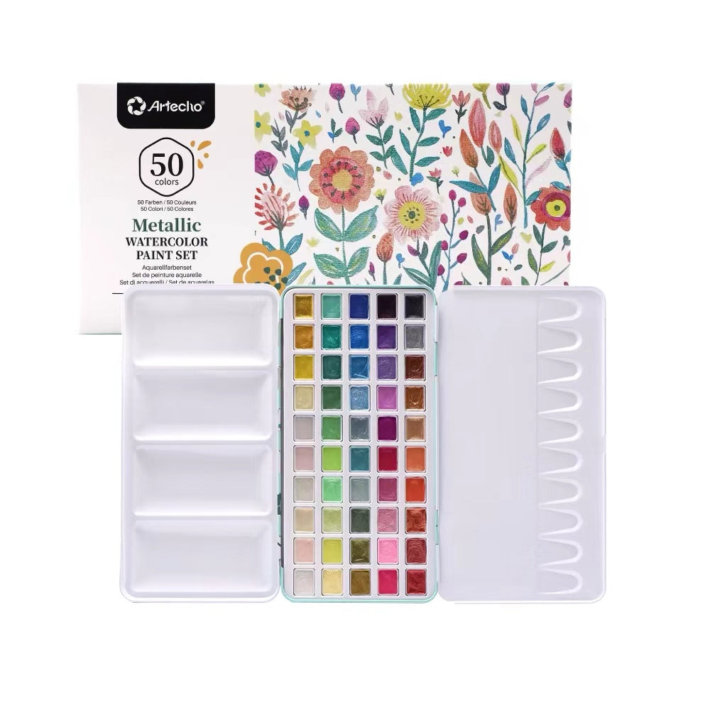 Artecho Metallic Aquarellfarben Set - 50 Wasserfarben - SETL