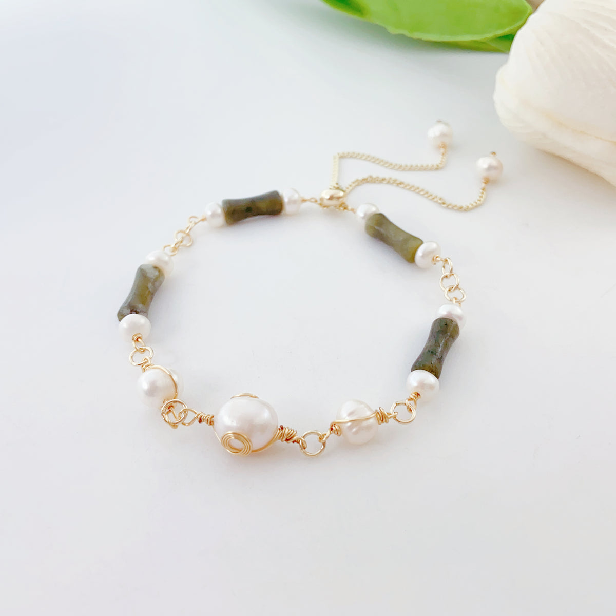 Süßwasserperlen & Abalone-Muschel Armband - SETL