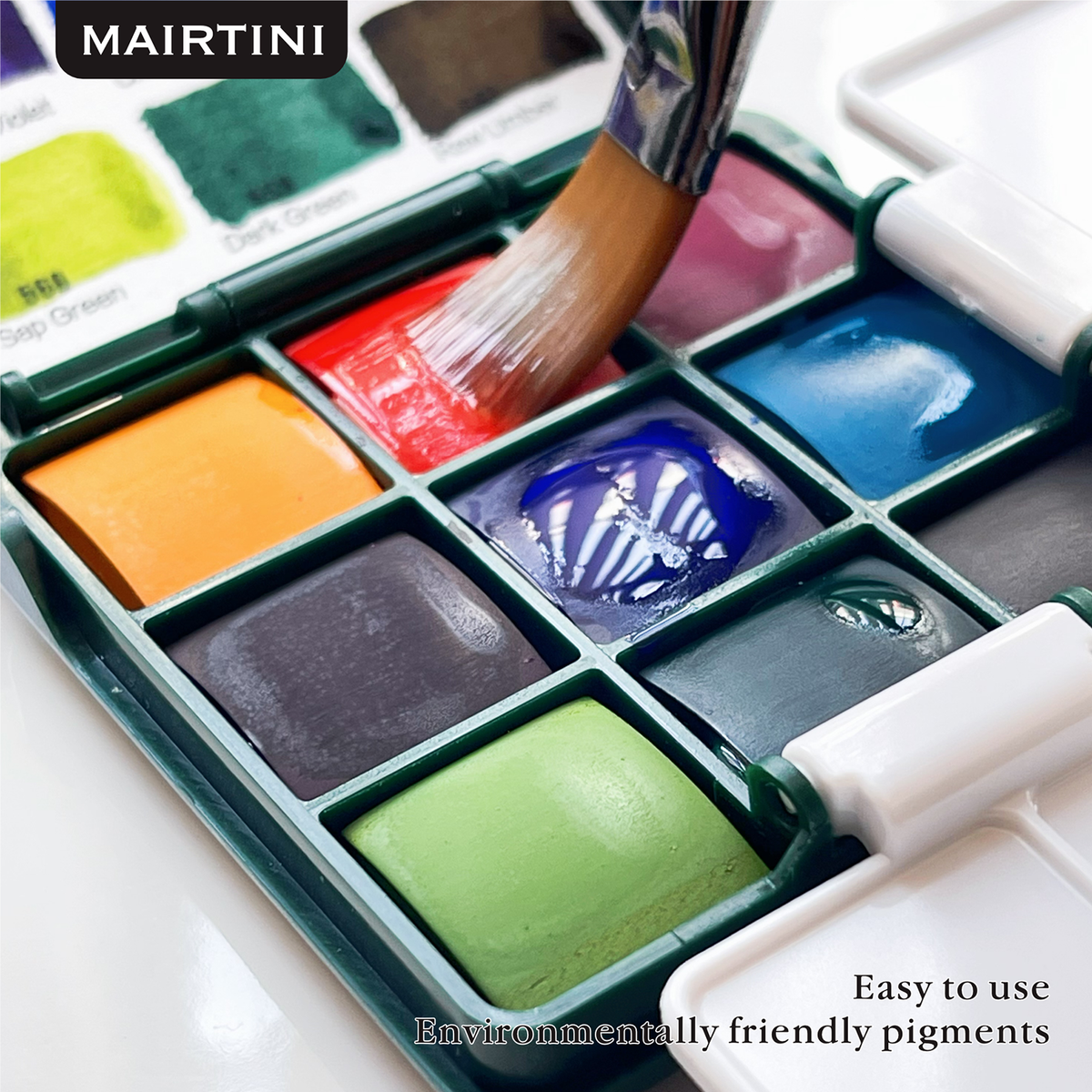 Mairtini Academy Aquarell-Set in halben Näpfchen, 9 Farben (Grüner/Roter/Macaron Premium Metallkasten) - SETL
