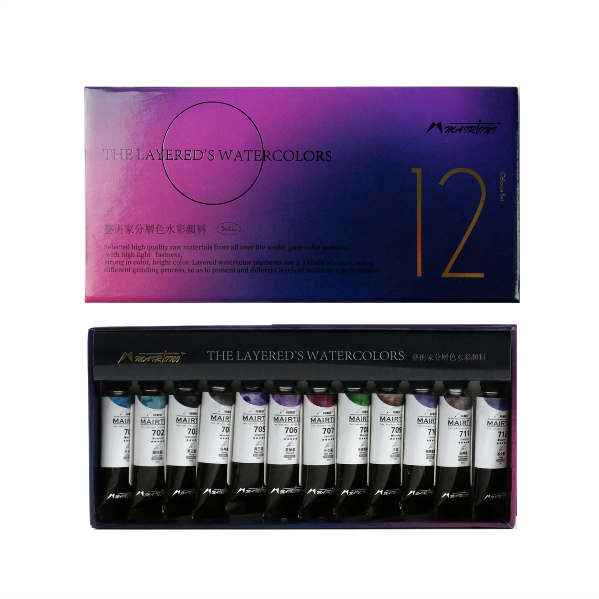 Mairtini Künstler-Aquarellset mit mehrschichtiger Granulation, 12 Farben, 5 ml - SETL