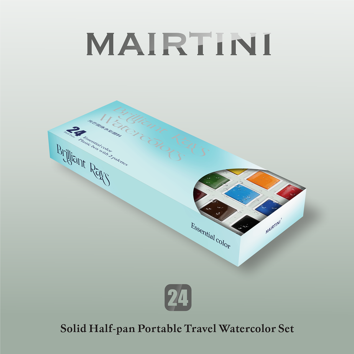 Mairtini Academy Aquarell-Set in halben Näpfchen, 24 Farben (Ovaler Premium Metallkasten) - SETL
