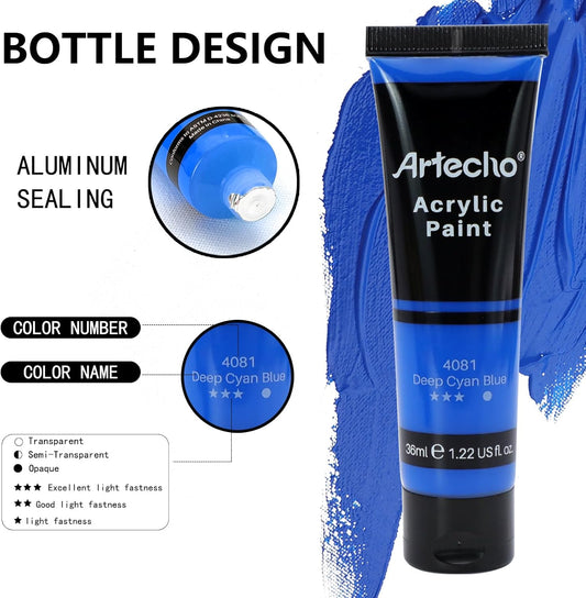 Artecho Acrylfarben Set - 18/ 24 / 48 wasserfeste Farben,  je 36 ml Tuben - SETL