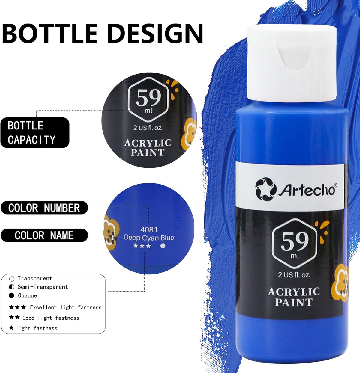 Artecho Künstlerset - 18/24 Farben x59ml in Flaschen mit 10 Pinseln - SETL