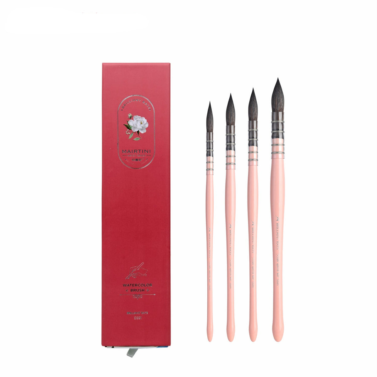 MAIRTINI Brilliant Rays Aquarellpinsel-Set – 4 Eichhörnchenhaar-Rundpinsel - SETL