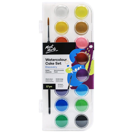 Mont Marte Aquarellfarben Set – 16 / 24 / 36 lebendige Farben mit Nylonpinsel - SETL