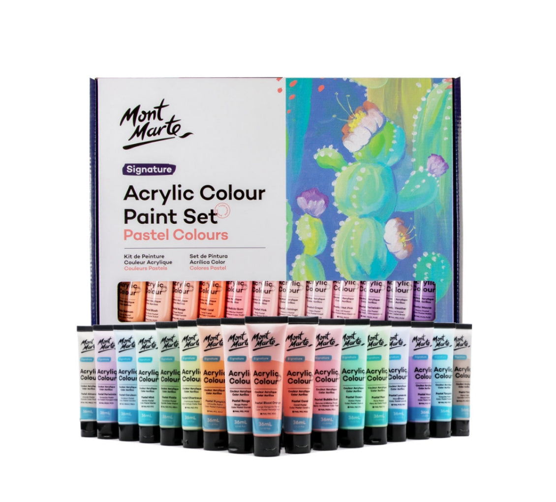 Mont Marte Acrylfarben Set Pastell- 12 / 18 / 24 / 48 Farben x 36ml in Tuben - SETL