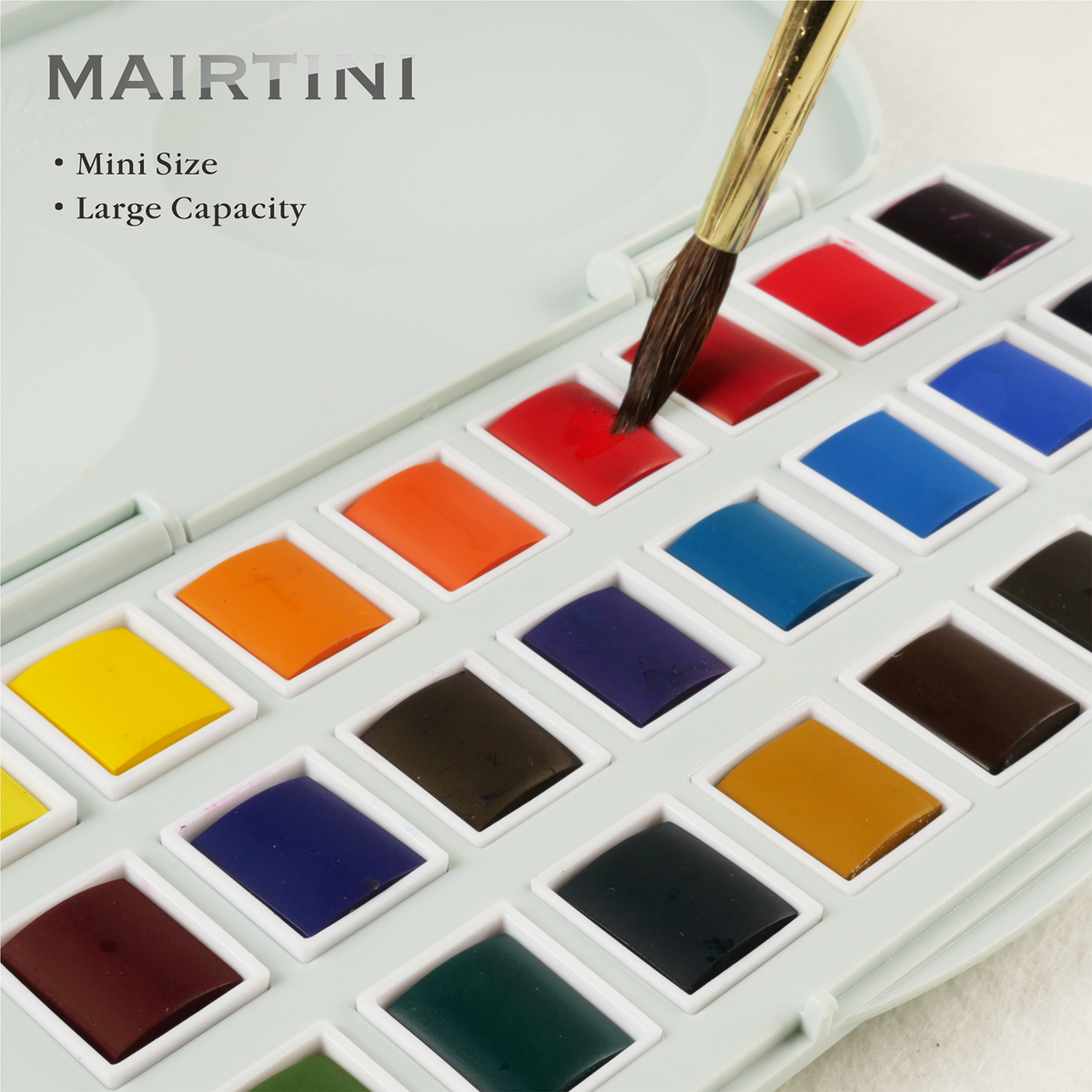Mairtini Academy Aquarell-Set in halben Näpfchen, 24 Farben (Ovaler Premium Metallkasten) - SETL