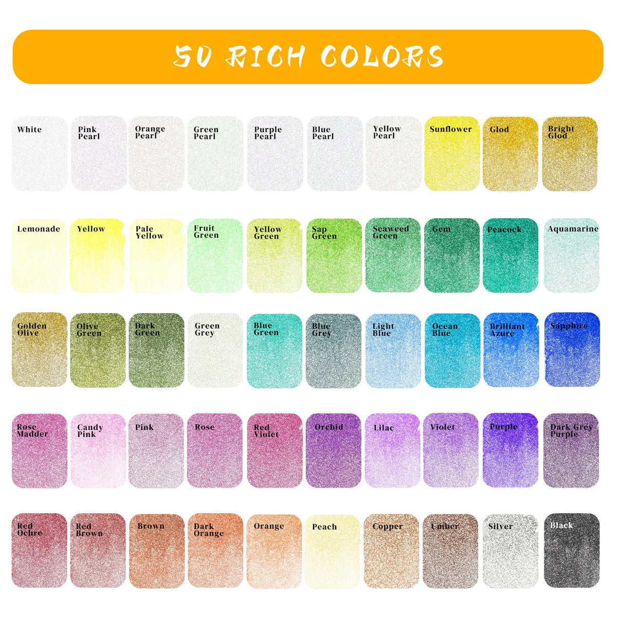 Artecho Metallic Aquarellfarben Set - 50 Wasserfarben im praktischen Metalletui - SETL