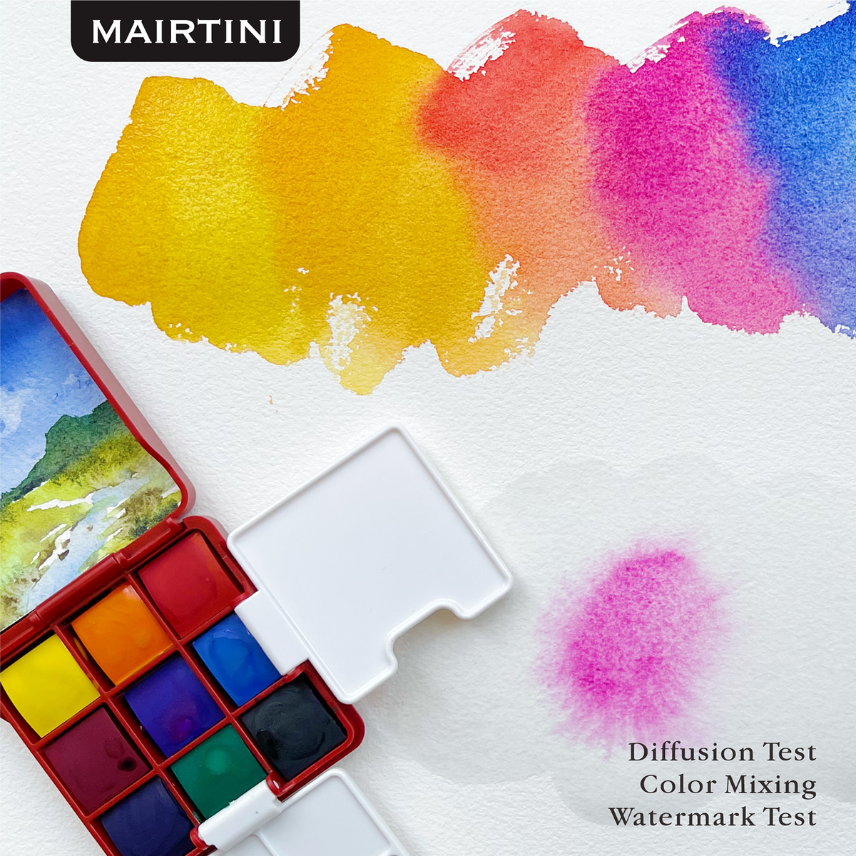 Mairtini Academy Aquarellfarbe Set - 9 intensive Farben im mini stylischen grün/ rot/ rosa Reiseetui - SETL