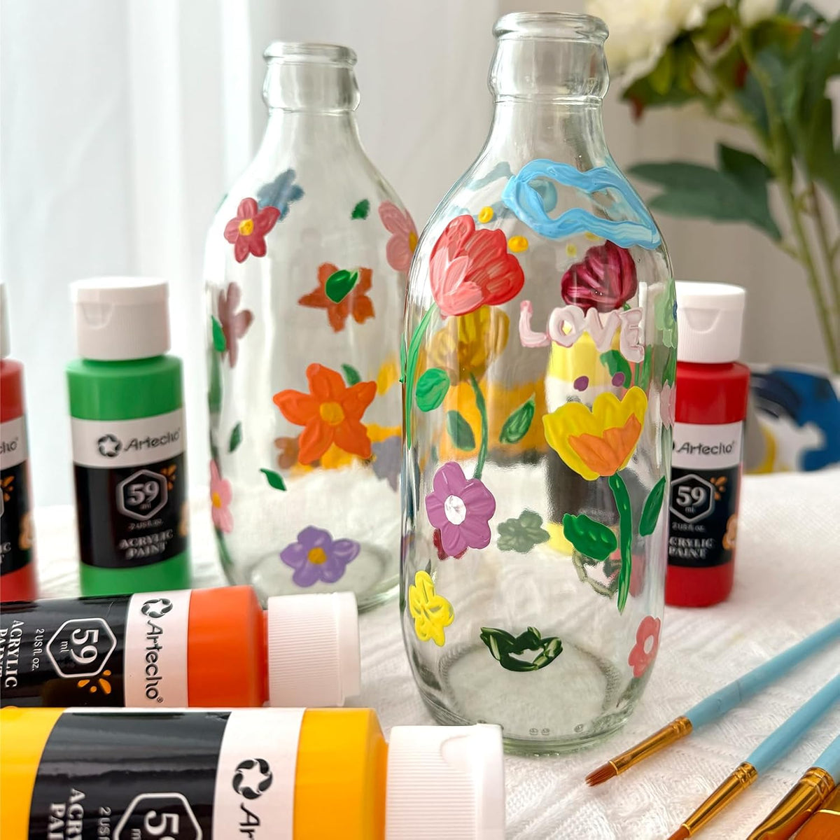 Artecho Künstlerset - 18/24 Farben x59ml in Flaschen mit 10 Pinseln - SETL