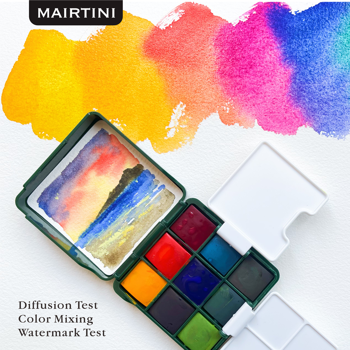 Mairtini Academy Aquarell-Set in halben Näpfchen, 9 Farben (Grüner/Roter/Macaron Premium Metallkasten) - SETL
