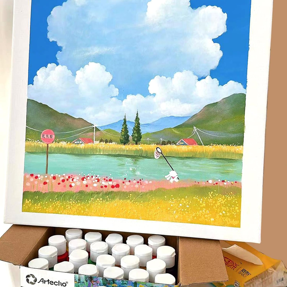 Artecho Künstlerset - 18/24 Farben x59ml in Flaschen mit 10 Pinseln - SETL