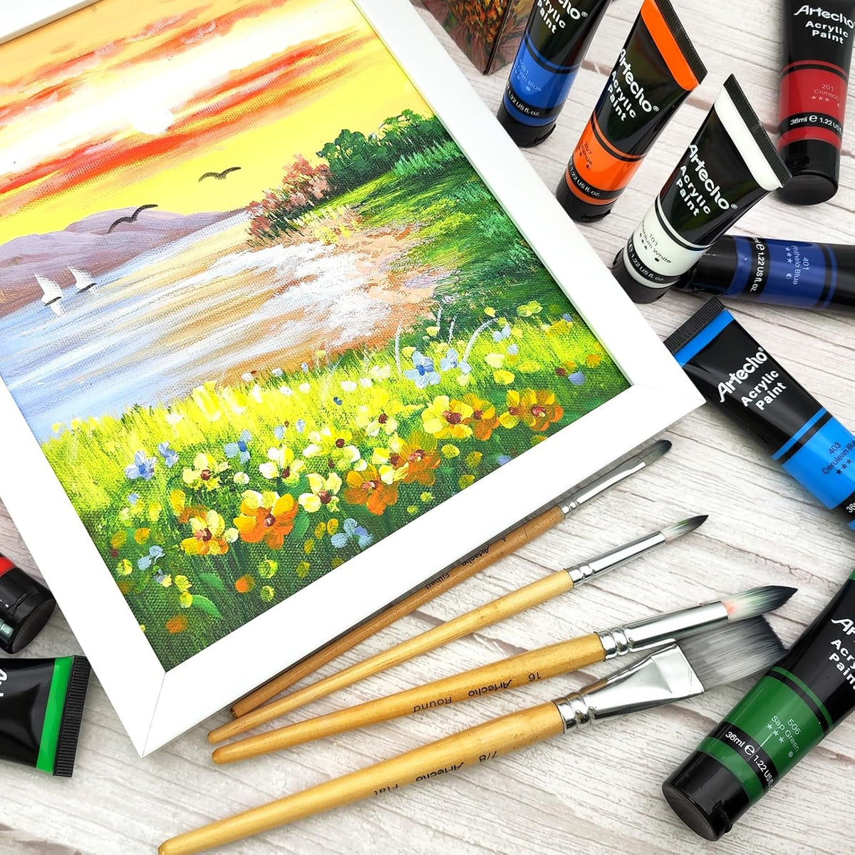 Artecho Acrylfarben Set - 18/ 24 / 48 wasserfeste Farben,  je 36 ml Tuben - SETL