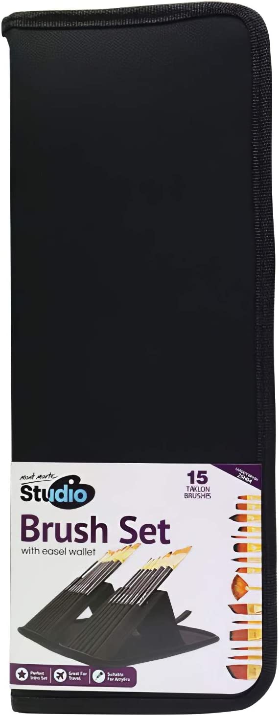 Mont Marte Studio Pinselset – 15 Taklon Pinsel mit Staffelei-Etui - SETL