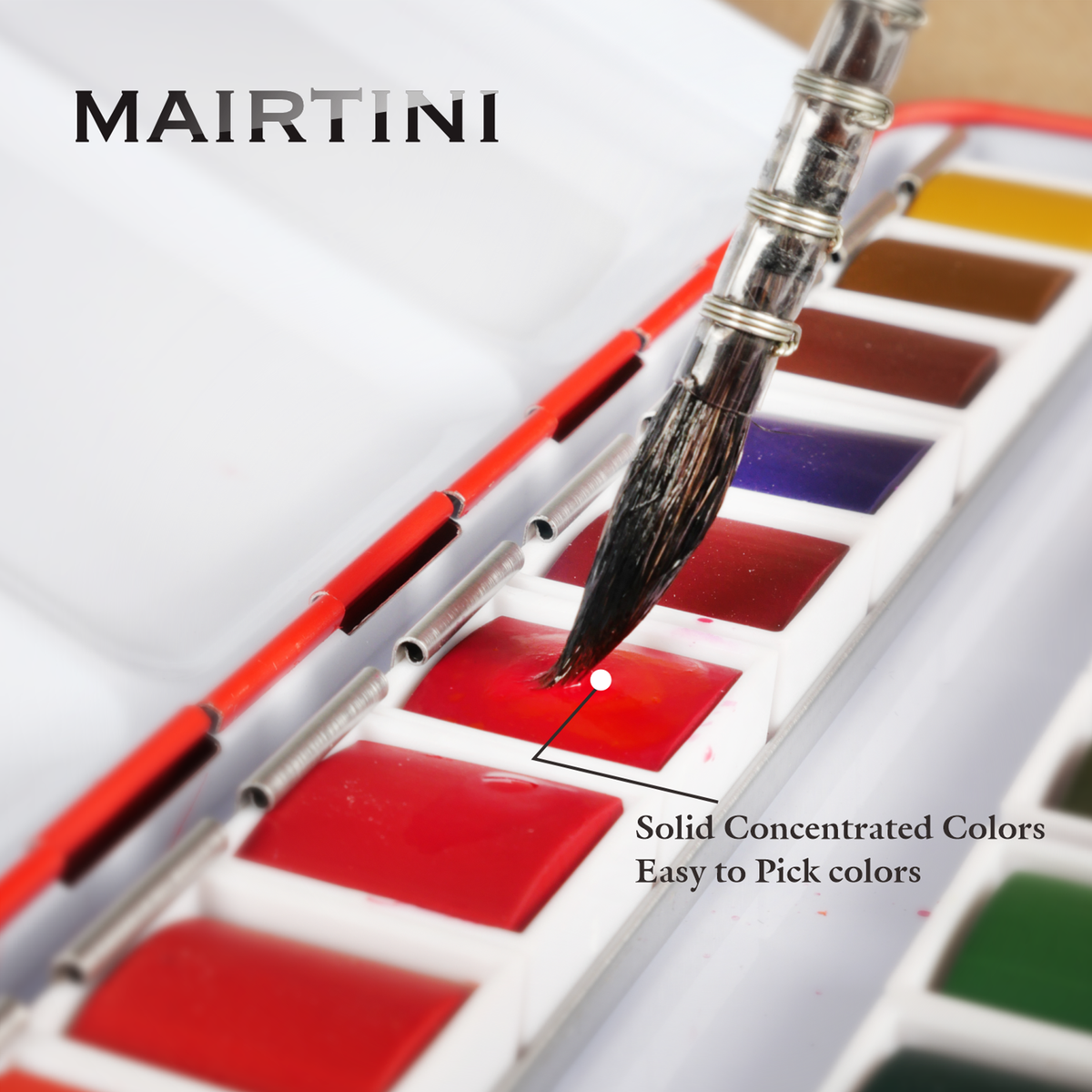 Mairtini Aquarellfarbe Set - 24 brillante Farben in halben Näpfchen - Verpackung in Blau/ Rot - SETL