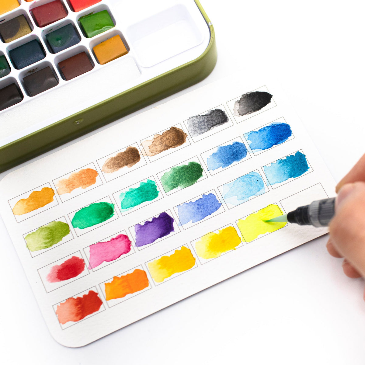 Artecho Aquarellfarben Set - 24 Farben, 1 Wassertankpinsel und 10 Aquarellpapiere - SETL