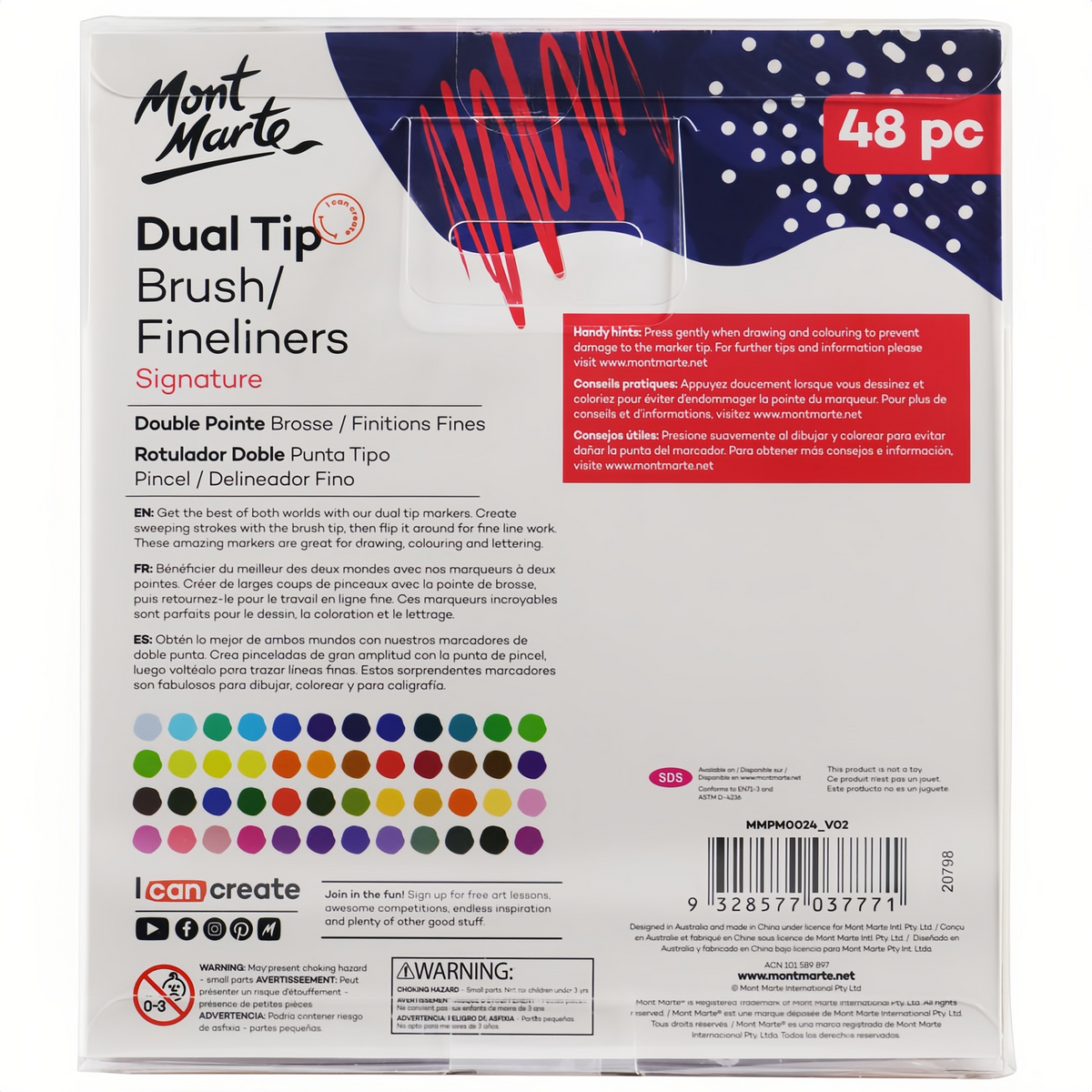 Mont Marte Brush/Fineliner Set – 48 Farben, Dual Tip - SETL