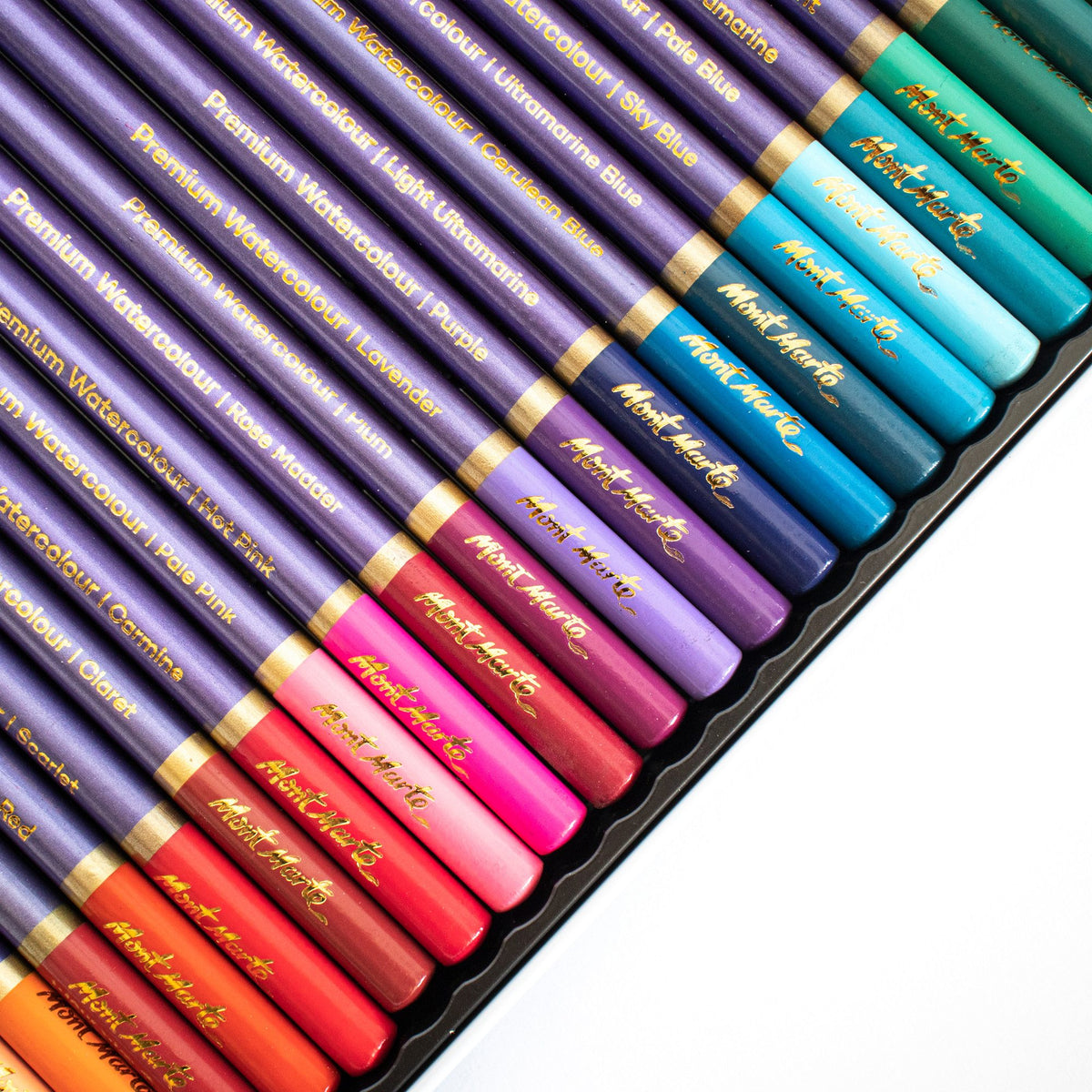 Mont Marte Premium Aquarellstifte – 36 Farben mit Pinsel im Metall-Etui - SETL