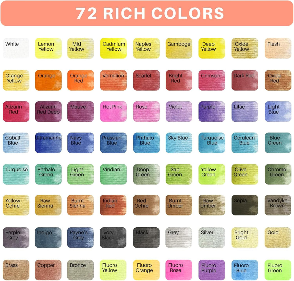 Artecho Aquarellfarben Set – 24 / 48 / 72 Farben mit Wassertankpinsel & Schwamm - SETL